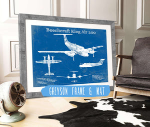 14" x 11" / Greyson Frame & Mat Cutler West Beechcraft Super King Air Model 200 and 300 Series Vintage Blueprint Airplane Print