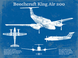 14" x 11" / Unframed Cutler West Beechcraft Super King Air Model 200 and 300 Series Vintage Blueprint Airplane Print