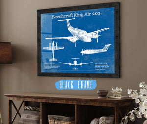 20" x 16" / Black Frame Cutler West Beechcraft Super King Air Model 200 and 300 Series Vintage Blueprint Airplane Print
