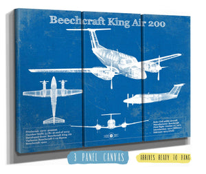 36" x 24" / 3 Panel Canvas Wrap Cutler West Beechcraft Super King Air Model 200 and 300 Series Vintage Blueprint Airplane Print