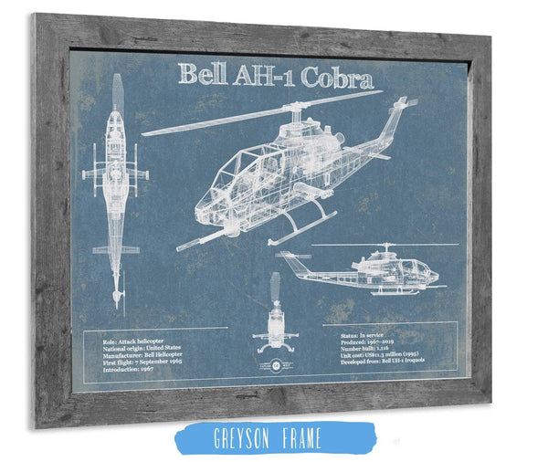 14" x 11" / Greyson Frame Cutler West Bell AH-1 HueyCobra/Cobra Vintage Original Blueprint Military Print