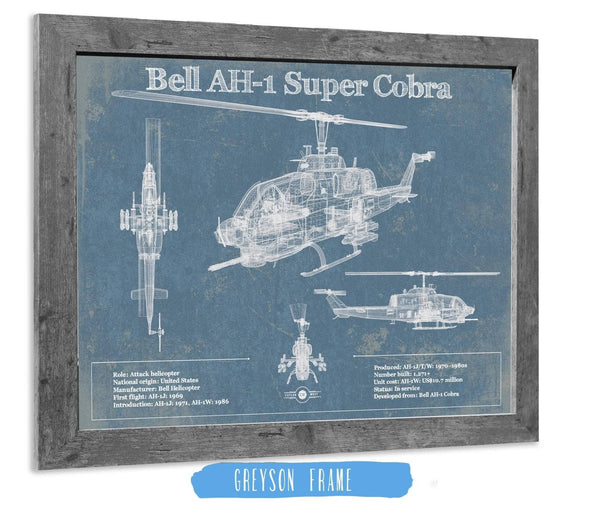 14" x 11" / Greyson Frame Cutler West Bell AH-1 SeaCobra/Super Cobra Vintage Original Blueprint Military Print
