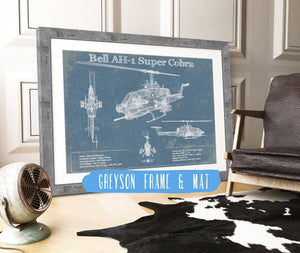14" x 11" / Greyson Frame & Mat Cutler West Bell AH-1 SeaCobra/Super Cobra Vintage Original Blueprint Military Print