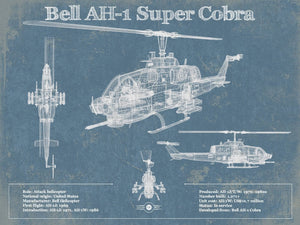 14" x 11" / Unframed Cutler West Bell AH-1 SeaCobra/Super Cobra Vintage Original Blueprint Military Print