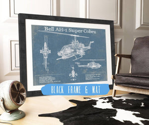 20" x 16" / Black Frame & Mat Cutler West Bell AH-1 SeaCobra/Super Cobra Vintage Original Blueprint Military Print