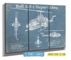 36" x 24" / 3 Panel Canvas Wrap Cutler West Bell AH-1 SeaCobra/Super Cobra Vintage Original Blueprint Military Print