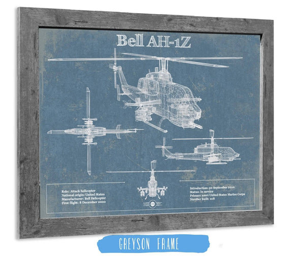 14" x 11" / Greyson Frame Cutler West Bell AH-1Z Viper Vintage Original Blueprint Military Print