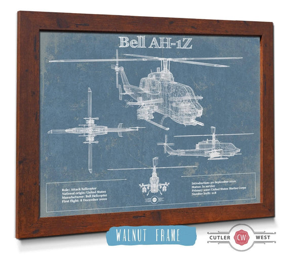 20" x 16" / Walnut Frame Cutler West Bell AH-1Z Viper Vintage Original Blueprint Military Print