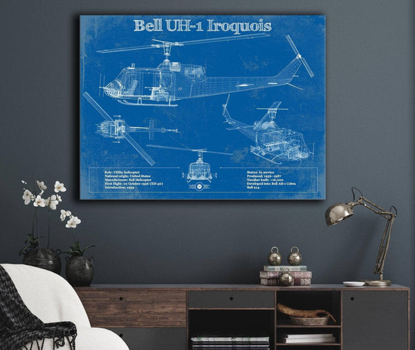 Cutler West Bell UH-1 Iroquois (Huey) Vintage Blueprint Helicopter Print