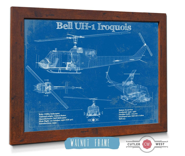 Cutler West Bell UH-1 Iroquois (Huey) Vintage Blueprint Helicopter Print