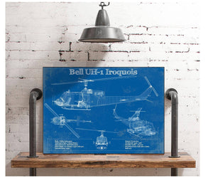 Cutler West Bell UH-1 Iroquois (Huey) Vintage Blueprint Helicopter Print