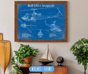 20" x 16" / Walnut Frame Cutler West Bell UH-1 Iroquois (Huey) Vintage Blueprint Helicopter Print