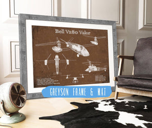 14" x 11" / Greyson Frame & Mat Cutler West Bell V280 Valor Future Vertical Lift Vintage Blueprint