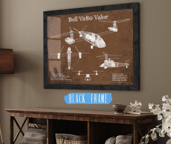 20" x 16" / Black Frame Cutler West Bell V280 Valor Future Vertical Lift Vintage Blueprint