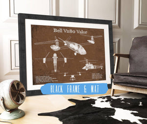 20" x 16" / Black Frame & Mat Cutler West Bell V280 Valor Future Vertical Lift Vintage Blueprint