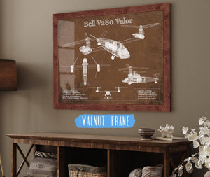 20" x 16" / Walnut Frame Cutler West Bell V280 Valor Future Vertical Lift Vintage Blueprint