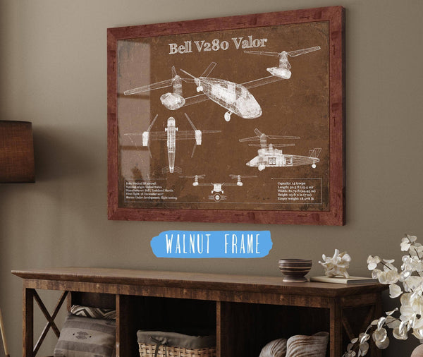 20" x 16" / Walnut Frame Cutler West Bell V280 Valor Future Vertical Lift Vintage Blueprint