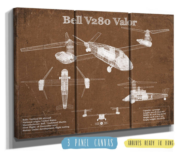 36" x 24" / 3 Panel Canvas Wrap Cutler West Bell V280 Valor Future Vertical Lift Vintage Blueprint