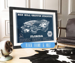 20" x 16" / Black Frame & Mat Cutler West Ben Hill Griffin Stadium Art - University of Florida Gators Vintage Stadium Art Print