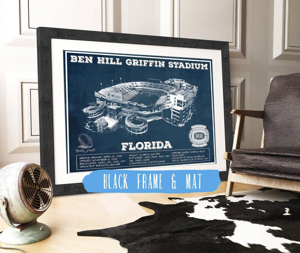 20" x 16" / Black Frame & Mat Cutler West Ben Hill Griffin Stadium Art - University of Florida Gators Vintage Stadium Art Print