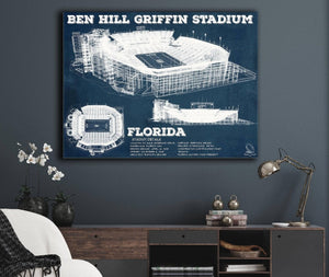 Cutler West Ben Hill Griffin Stadium Art - University of Florida Gators Vintage Stadium & Blueprint Art Print