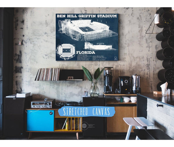 Cutler West Ben Hill Griffin Stadium Art - University of Florida Gators Vintage Stadium & Blueprint Art Print