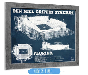 14" x 11" / Greyson Frame Cutler West Ben Hill Griffin Stadium Art - University of Florida Gators Vintage Stadium & Blueprint Art Print