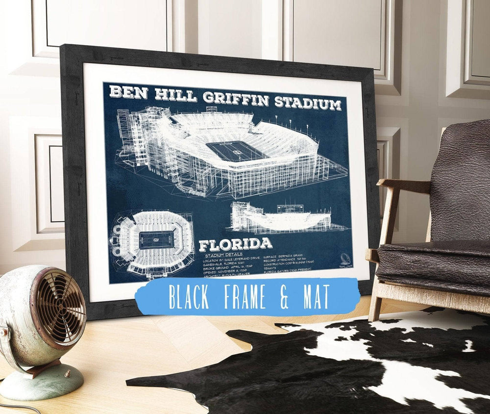 14" x 11" / Stretched Canvas Wrap Cutler West Ben Hill Griffin Stadium Art - University of Florida Gators Vintage Stadium & Blueprint Art Print