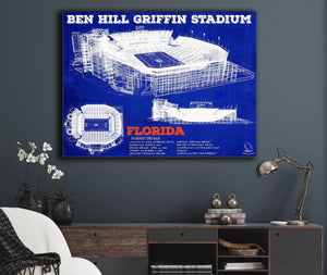 Cutler West Ben Hill Griffin Stadium - University of Florida Gators Vintage Stadium & Blueprint Art Print