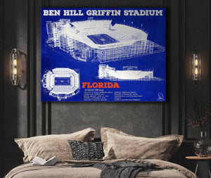Cutler West Ben Hill Griffin Stadium - University of Florida Gators Vintage Stadium & Blueprint Art Print
