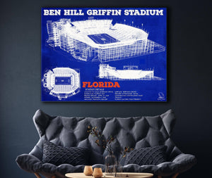Cutler West Ben Hill Griffin Stadium - University of Florida Gators Vintage Stadium & Blueprint Art Print