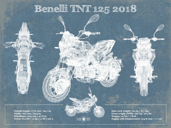 14" x 11" / Unframed Cutler West Benelli TNT 125 2018 Motorcycle Patent Print