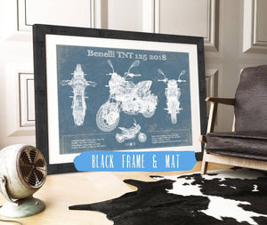 20" x 16" / Black Frame & Mat Cutler West Benelli TNT 125 2018 Motorcycle Patent Print