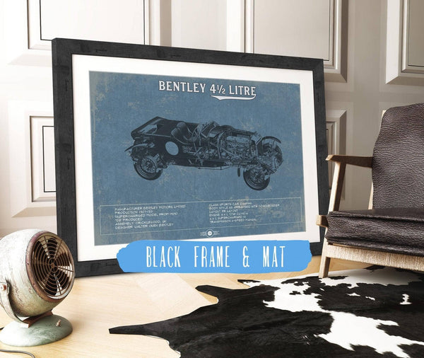 20" x 16" / Black Frame & Mat Cutler West Bentley 4½ Litre Vintage Car Print