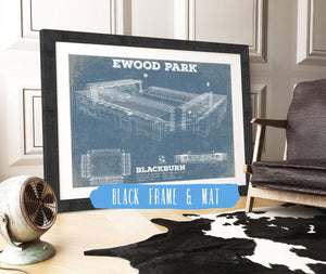 20" x 16" / Black Frame & Mat Cutler West Blackburn Rovers FC Vintage Ewood Park Soccer Print