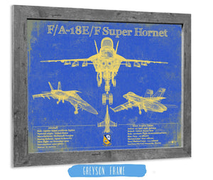 14" x 11" / Greyson Frame Cutler West Blue Angels F/A-18F Super Hornet Patent Blueprint Original Military Wall Art
