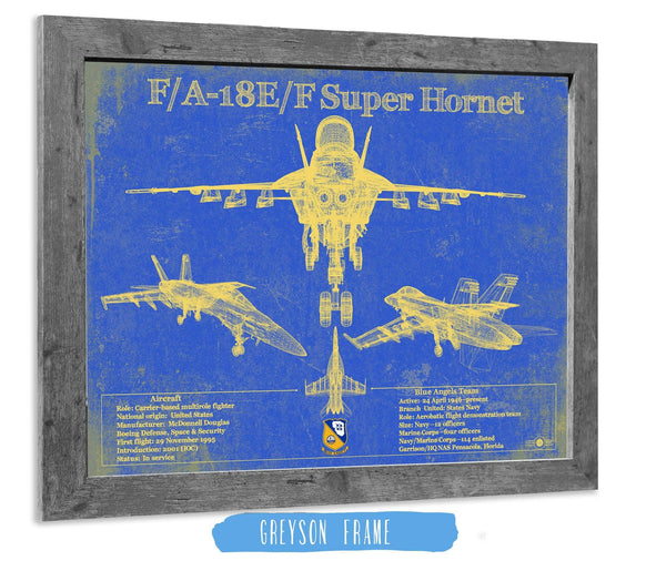 14" x 11" / Greyson Frame Cutler West Blue Angels F/A-18F Super Hornet Patent Blueprint Original Military Wall Art