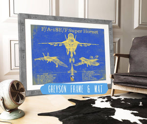 14" x 11" / Greyson Frame & Mat Cutler West Blue Angels F/A-18F Super Hornet Patent Blueprint Original Military Wall Art