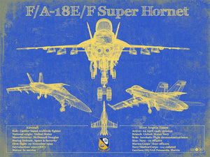 14" x 11" / Unframed Cutler West Blue Angels F/A-18F Super Hornet Patent Blueprint Original Military Wall Art