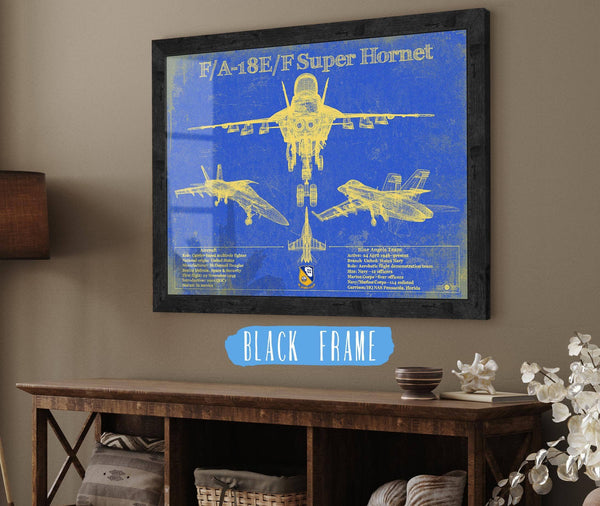 20" x 16" / Black Frame Cutler West Blue Angels F/A-18F Super Hornet Patent Blueprint Original Military Wall Art