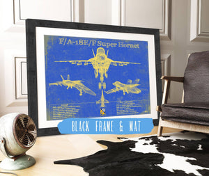 20" x 16" / Black Frame & Mat Cutler West Blue Angels F/A-18F Super Hornet Patent Blueprint Original Military Wall Art