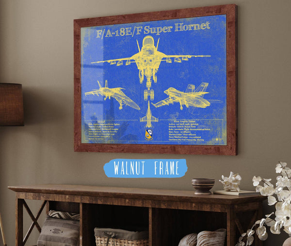 20" x 16" / Walnut Frame Cutler West Blue Angels F/A-18F Super Hornet Patent Blueprint Original Military Wall Art