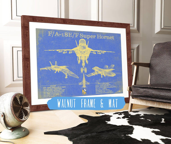 20" x 16" / Walnut Frame & Mat Cutler West Blue Angels F/A-18F Super Hornet Patent Blueprint Original Military Wall Art
