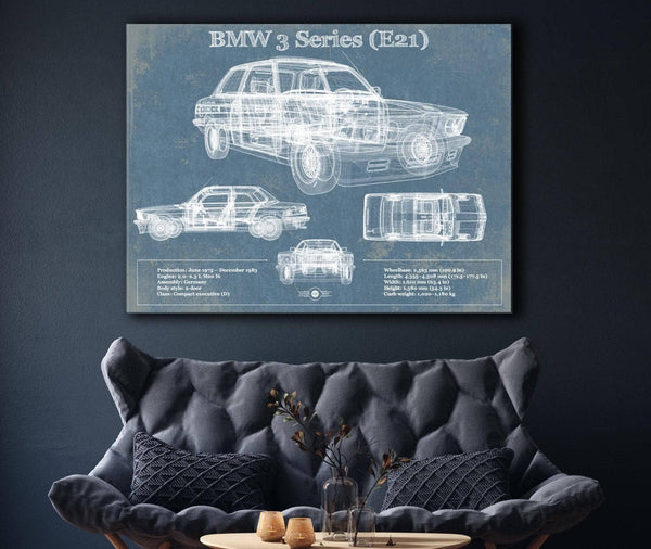 Cutler West BMW 3 Series E21 Vintage Blueprint Auto Print