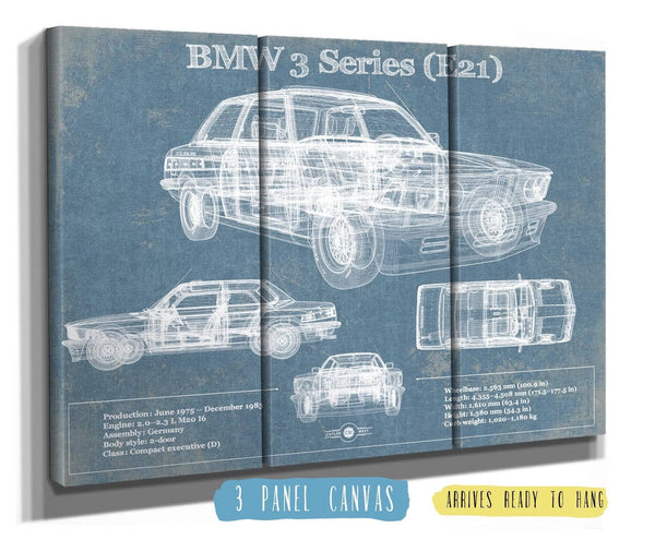 48" x 36" / 3 Panel Canvas Wrap Cutler West BMW 3 Series E21 Vintage Blueprint Auto Print