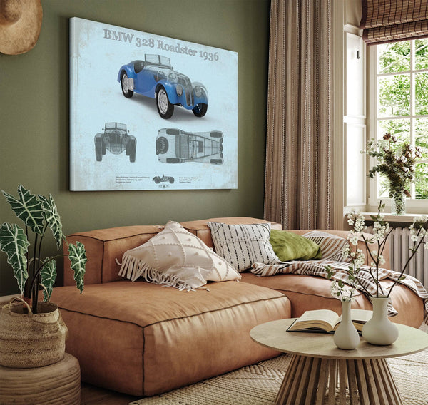 Cutler West BMW 328 Roadster 1936 Blueprint Vintage Auto Print