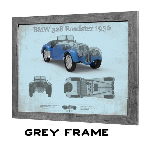 14" x 11" / Greyson Frame Cutler West BMW 328 Roadster 1936 Blueprint Vintage Auto Print