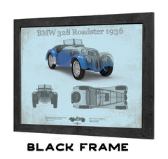 20" x 16" / Black Frame Cutler West BMW 328 Roadster 1936 Blueprint Vintage Auto Print