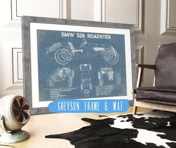 14" x 11" / Greyson Frame & Mat Cutler West BMW 328 Roadster Blueprint Vintage Auto Print