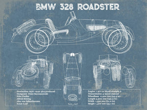 14" x 11" / Unframed Cutler West BMW 328 Roadster Blueprint Vintage Auto Print